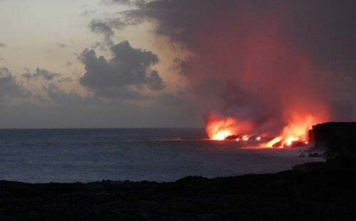 lava flowing into the ocean