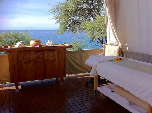 Oceanside massage spaa hale at Four Seasons Lanai at Manele Bay.