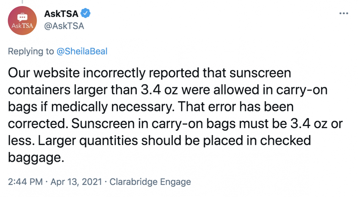 Can you take fullsized sunscreens in your carryon luggage? TSA says