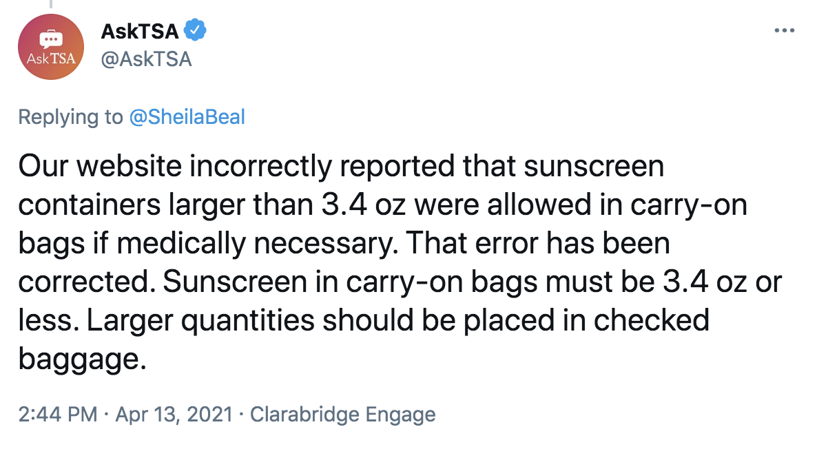 Can you take fullsized sunscreens in your carryon luggage? TSA says